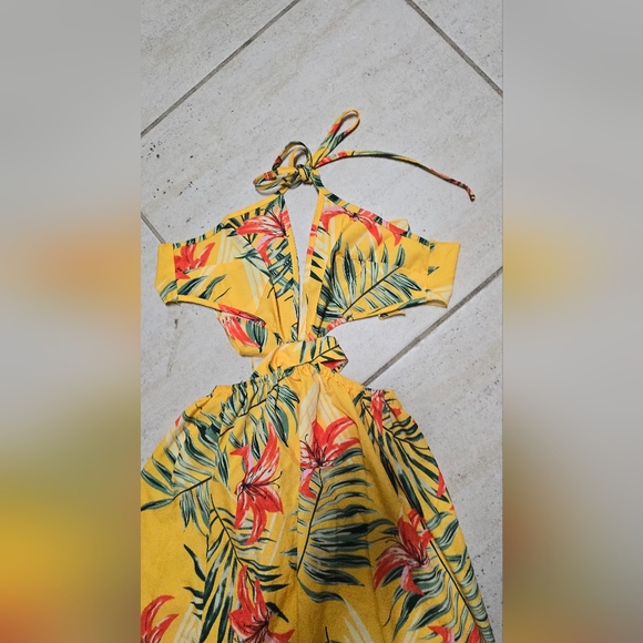 Tropical Print Backless Knot Halter Neck Slit Thigh Dress - Picture 5 of 5